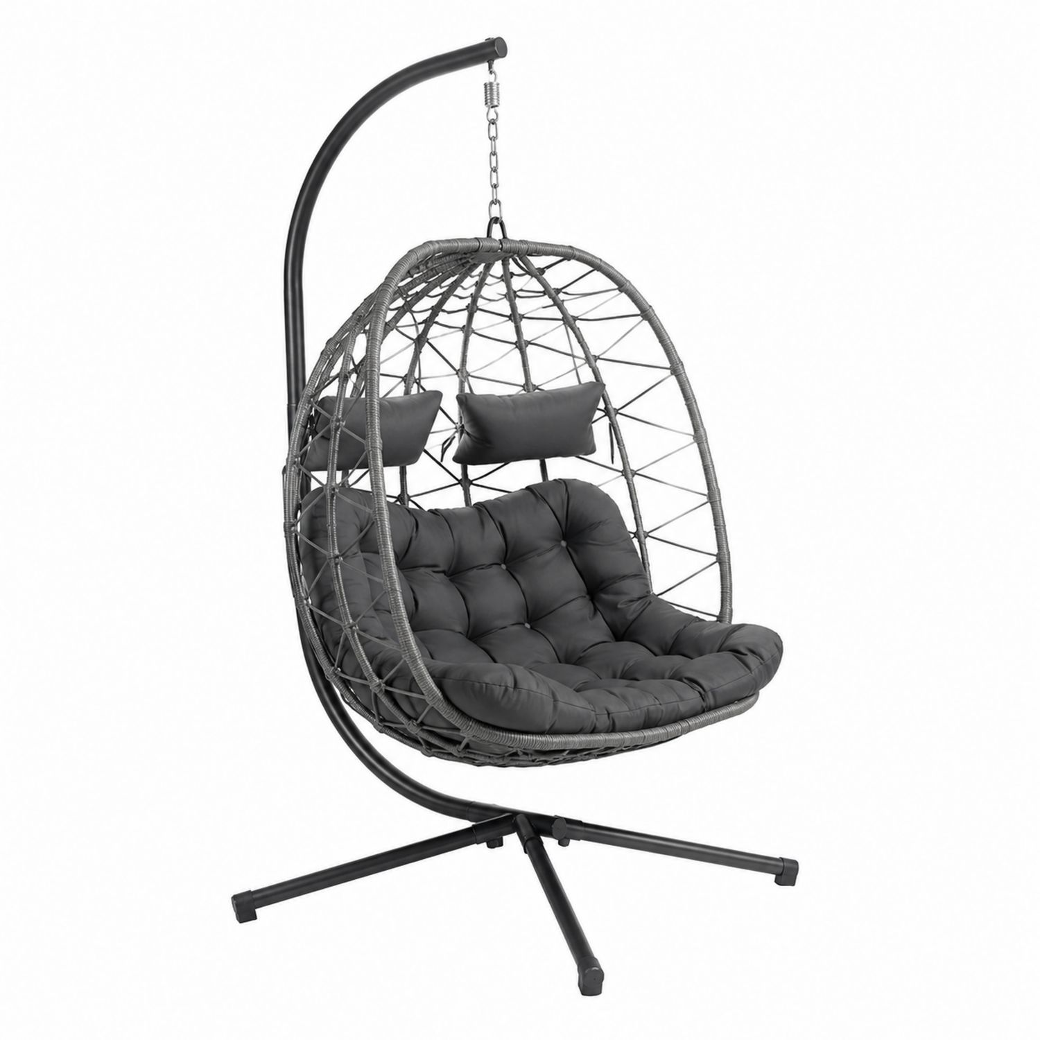 Sedia Sospesa in Rattan Sintetico Nero con Cuscini in Poliestere-Velrivar