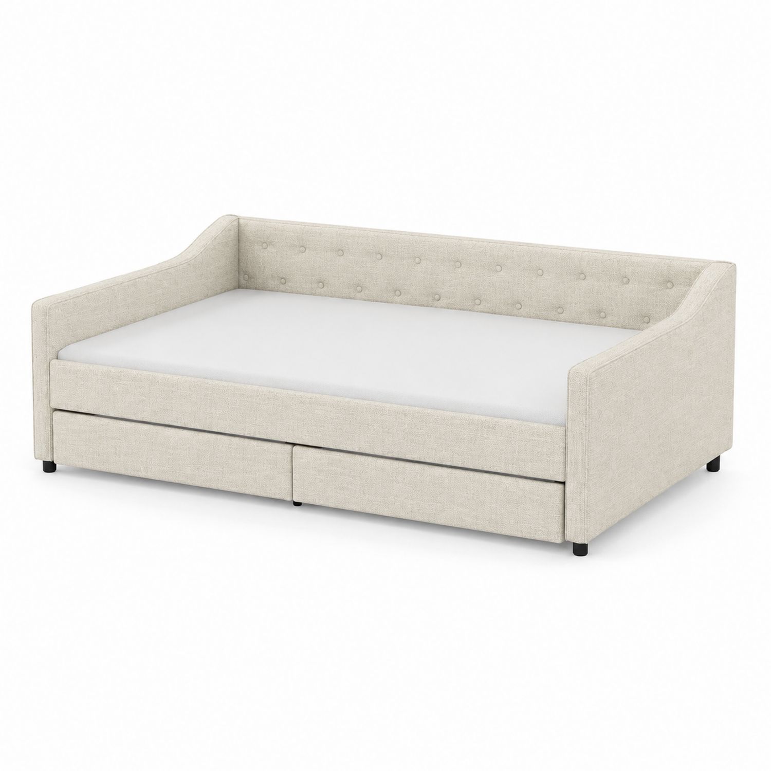 Divano Letto Singolo in Tessuto Beige con Cassetti-Velrivar