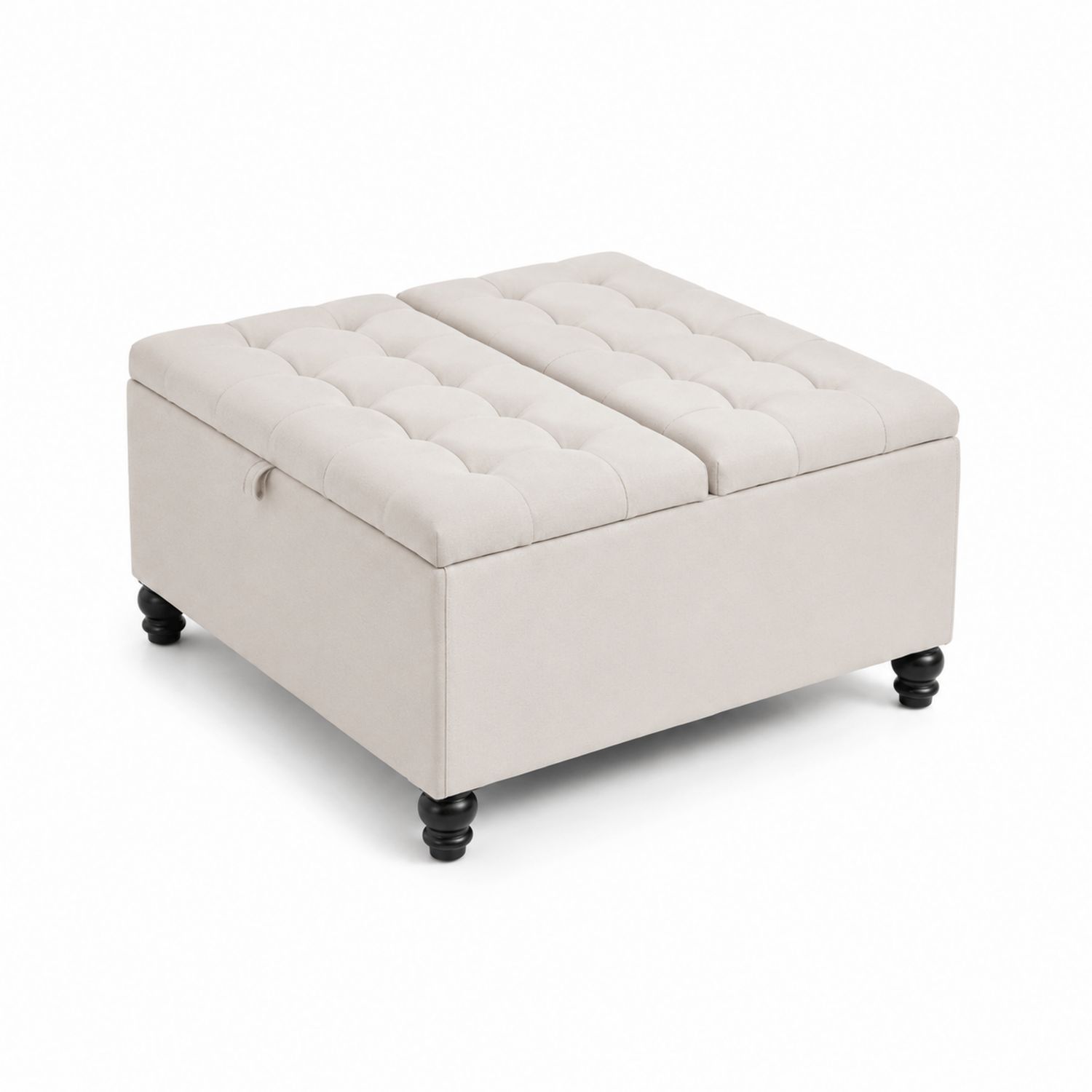 Pouf contenitore in tessuto con struttura in legno 100x50x45 cm Beige-Velrivar