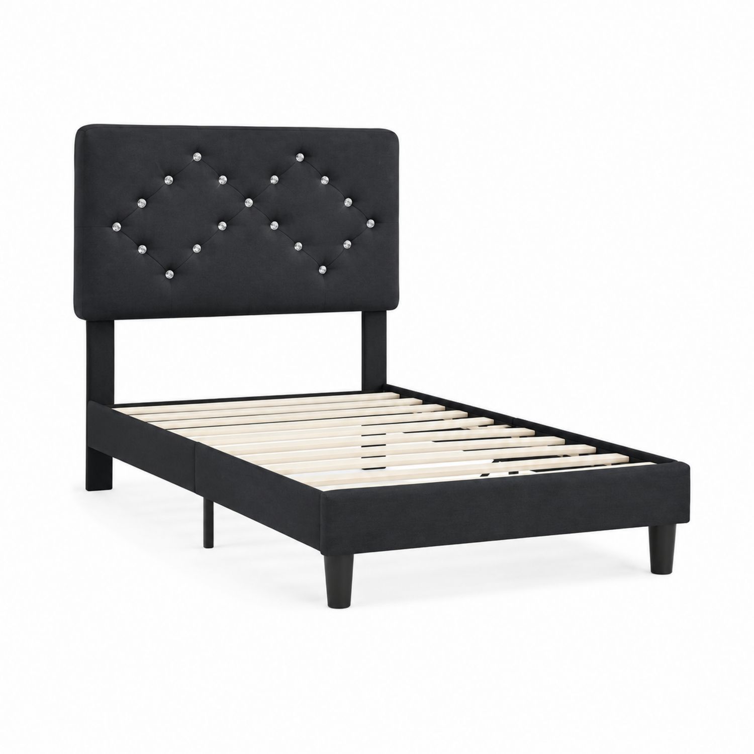 Letto Singolo con Testiera Imbottita in Tessuto Nero 90x200 cm-Velrivar