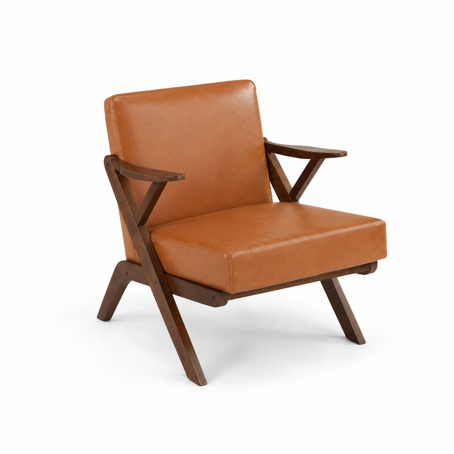 Poltrona in Legno e Pelle PU, Marrone-Velrivar