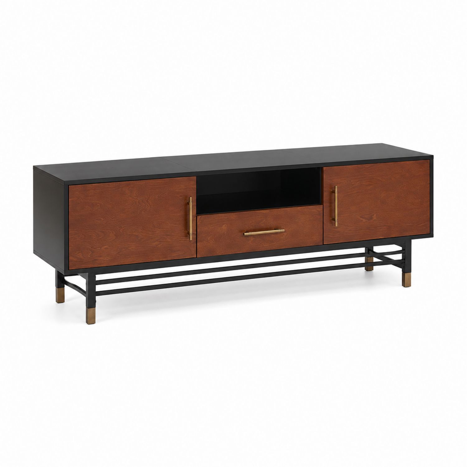 Mobile TV in Legno e Metallo con 2 Ante e Cassetto 150x40x50 cm Marrone/Nero-Velrivar