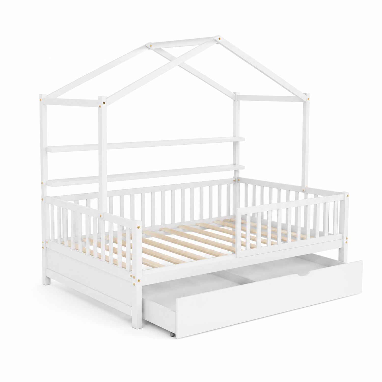 Letto per bambini a forma di casetta con cassetto in legno di pino-Velrivar