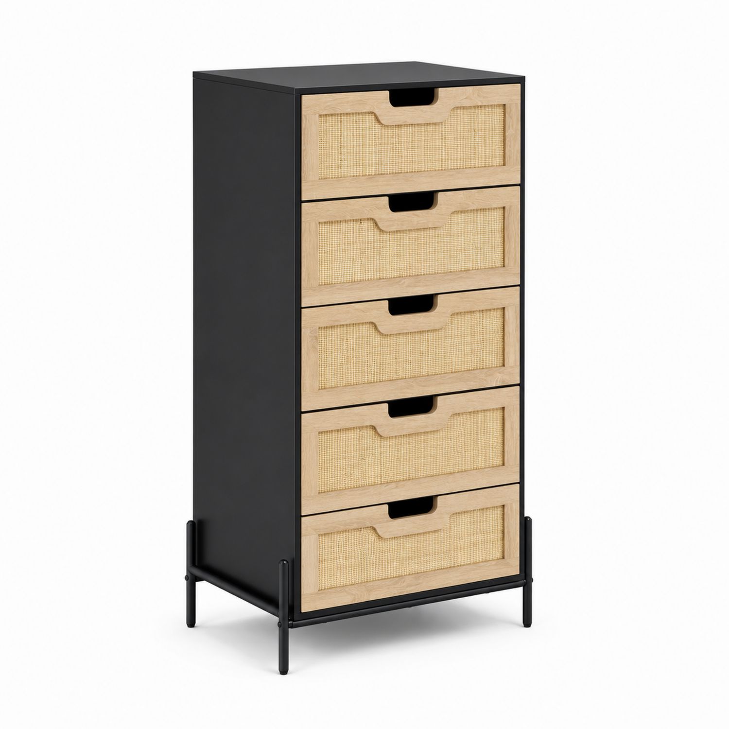 Cassettiera a 5 cassetti in MDF e rattan nero e naturale-Velrivar