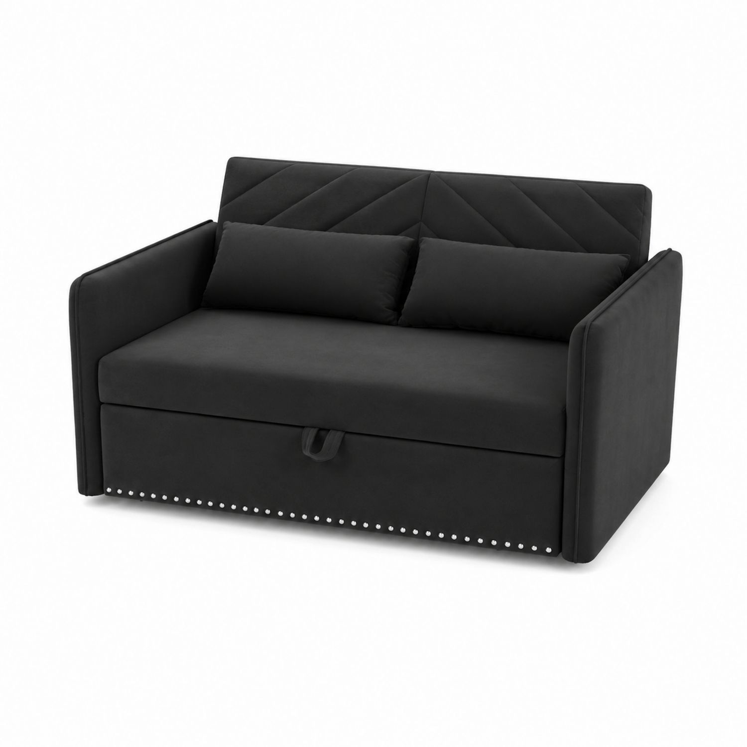 Divano Letto in Tessuto Scamosciato Nero con Cuscini-Velrivar