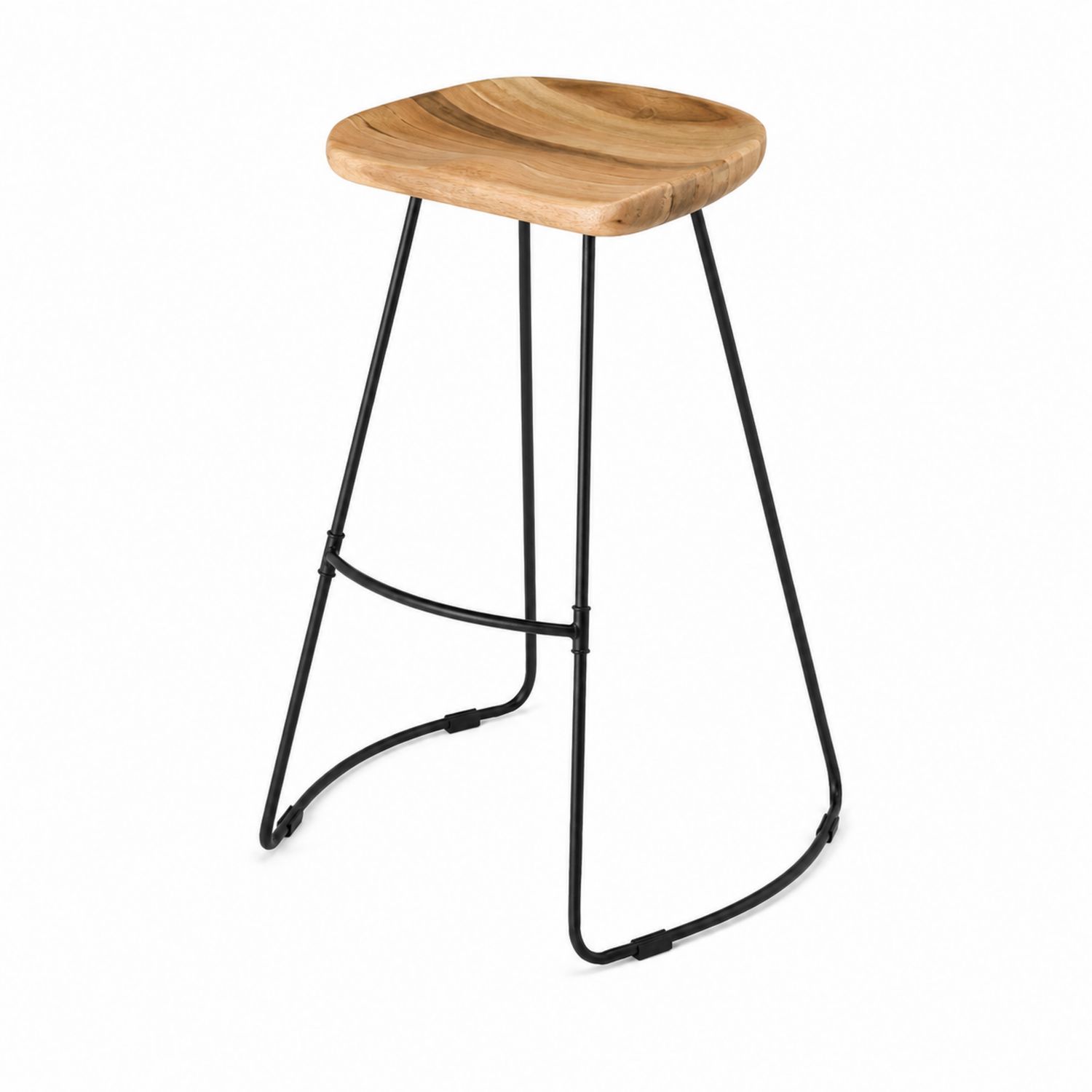 Sgabello in legno massello e metallo nero-Velrivar