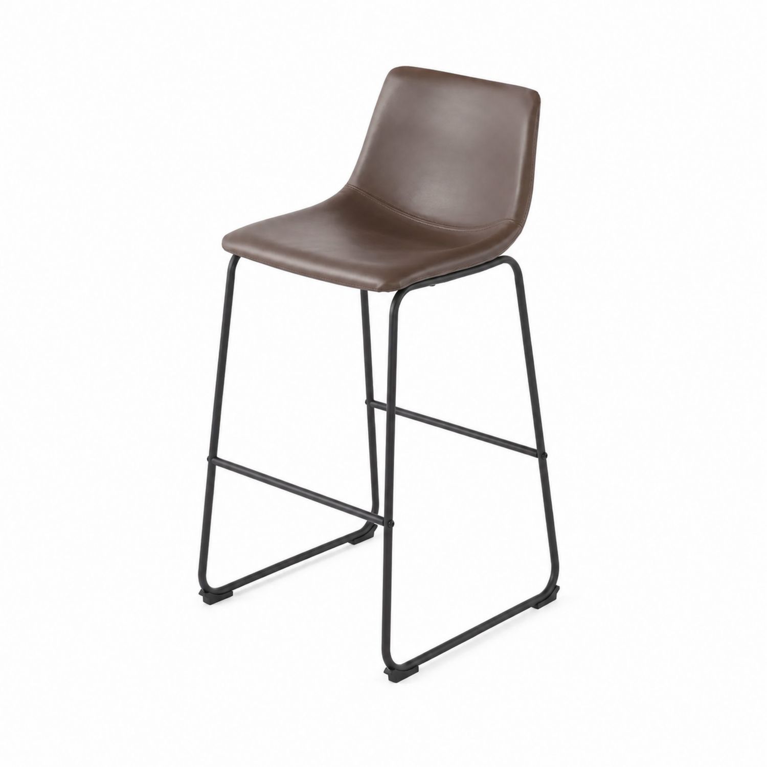 Sgabello in pelle sintetica marrone con struttura in metallo nero-Velrivar