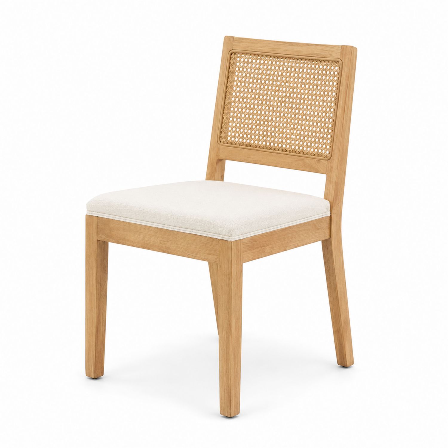 Sedia in legno di faggio e rattan con seduta in tessuto beige-Velrivar