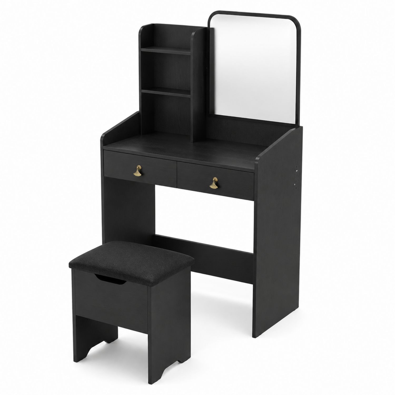 Toeletta con Specchio e Sgabello in Legno MDF Nero-Velrivar