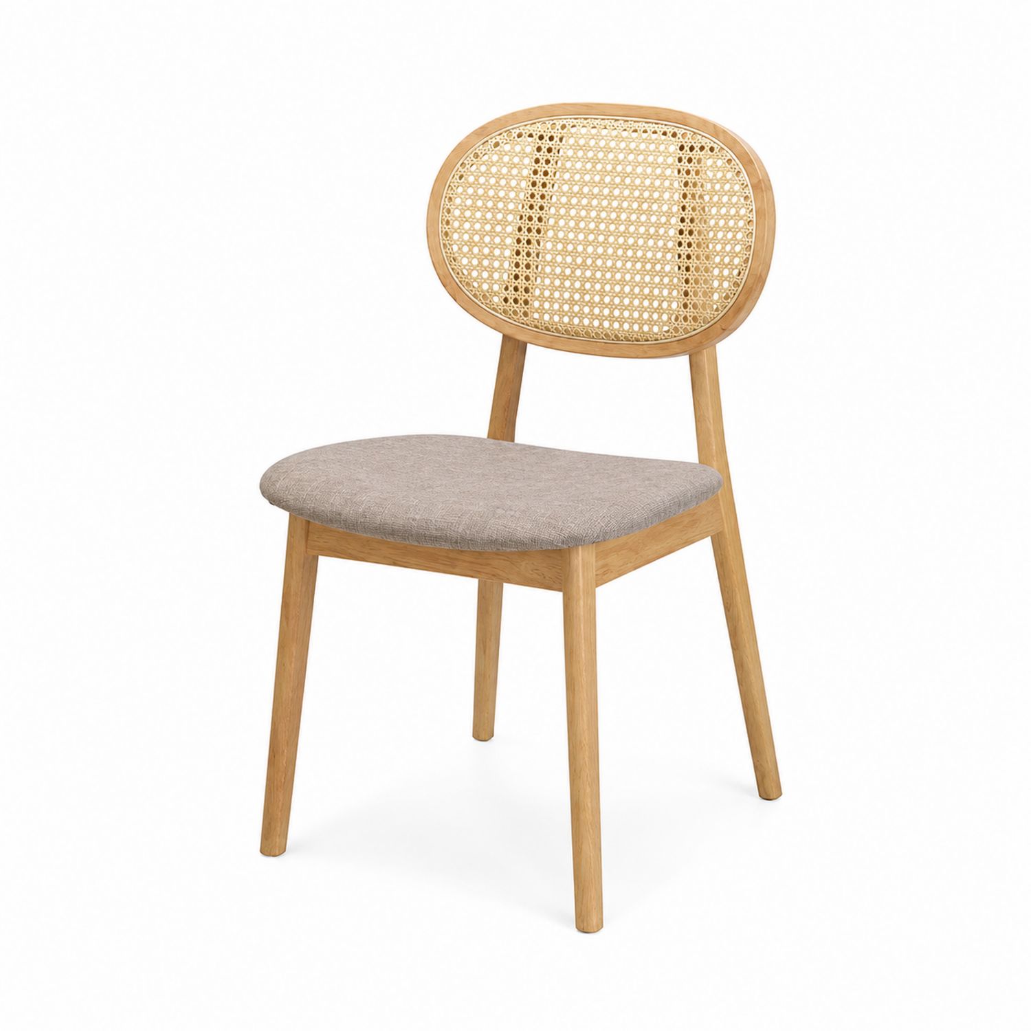 Sedia da pranzo in legno di rovere con schienale in rattan e seduta in lino-Velrivar