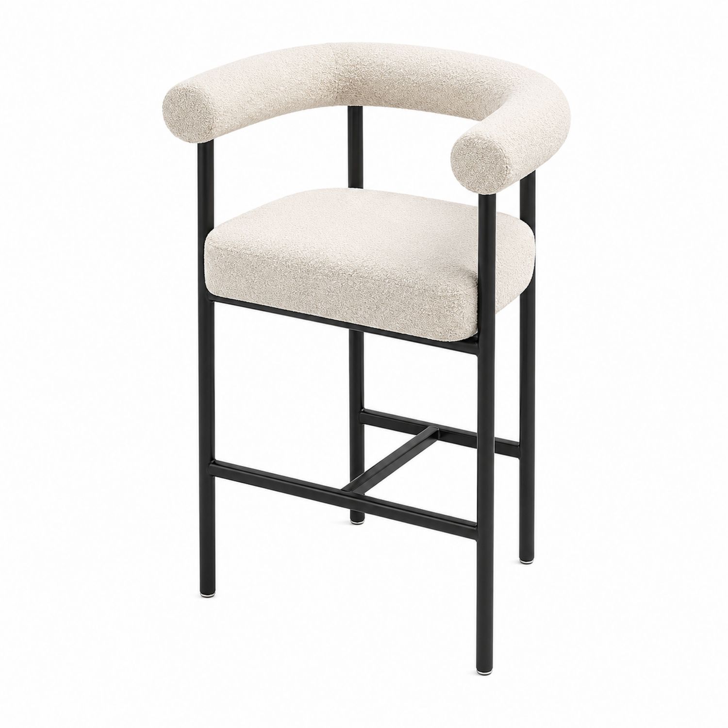 Sgabello da Bar in Metallo Nero e Poliestere Bianco Crema-Velrivar