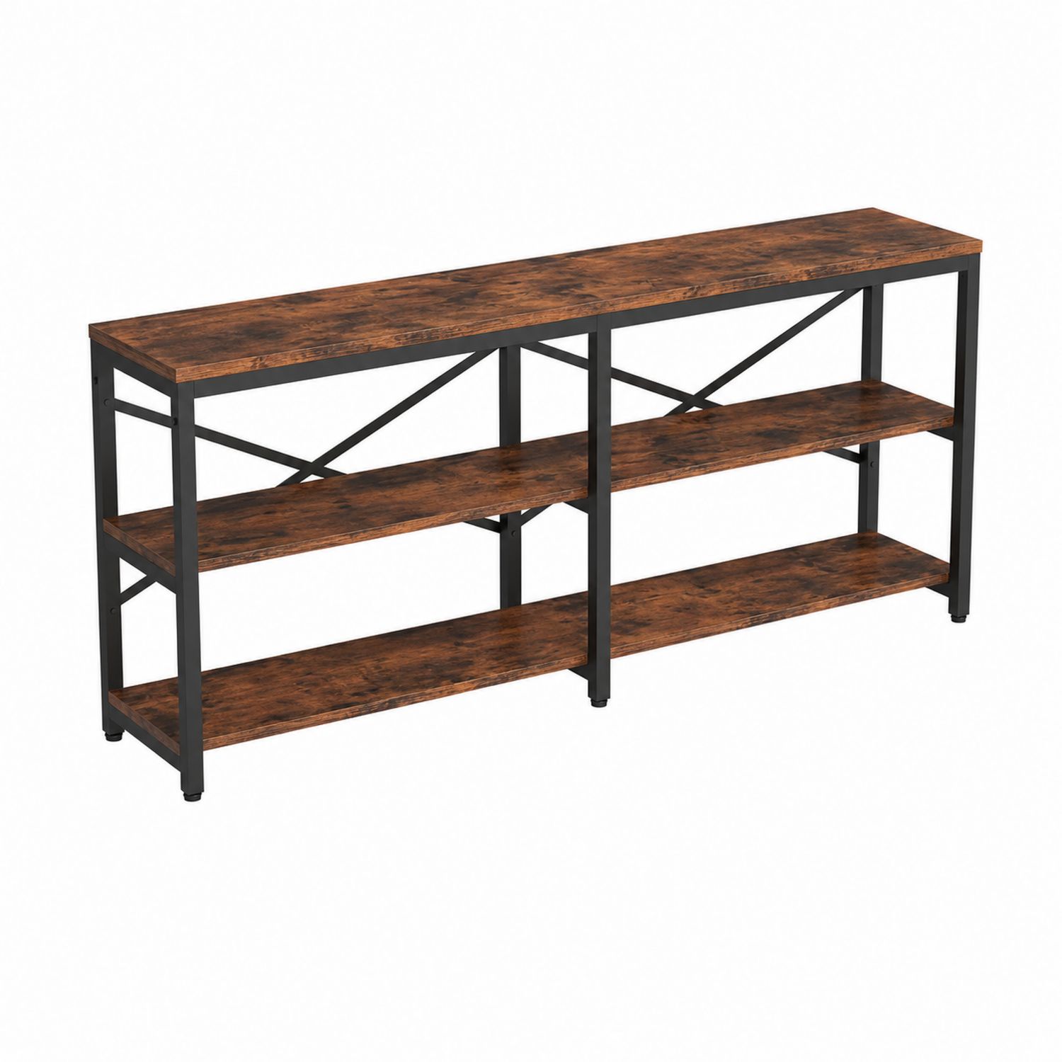 Consolle in Legno MDF e Metallo con 3 Ripiani Marrone/Nero-Velrivar