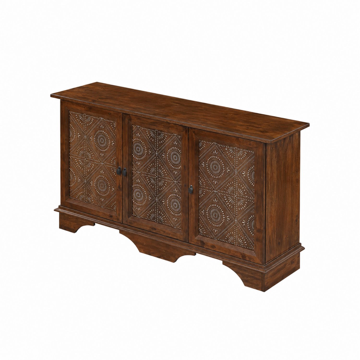 Credenza in Legno di Acacia con Ante Intagliate 150x45x90 cm Marrone-Velrivar