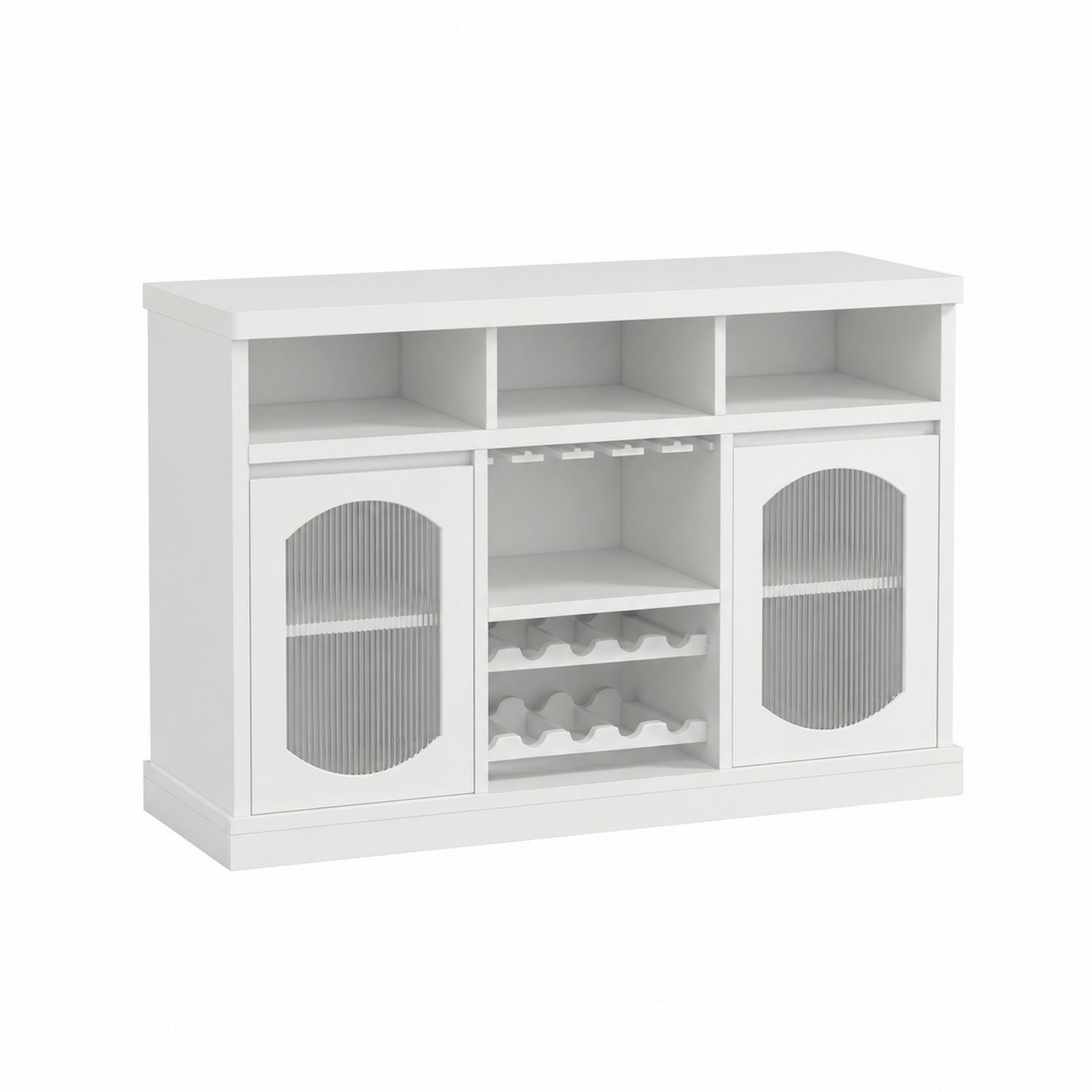 Credenza in MDF con Ripiani Portaoggetti e Portabottiglie Bianco 120x40x85 cm-Velrivar
