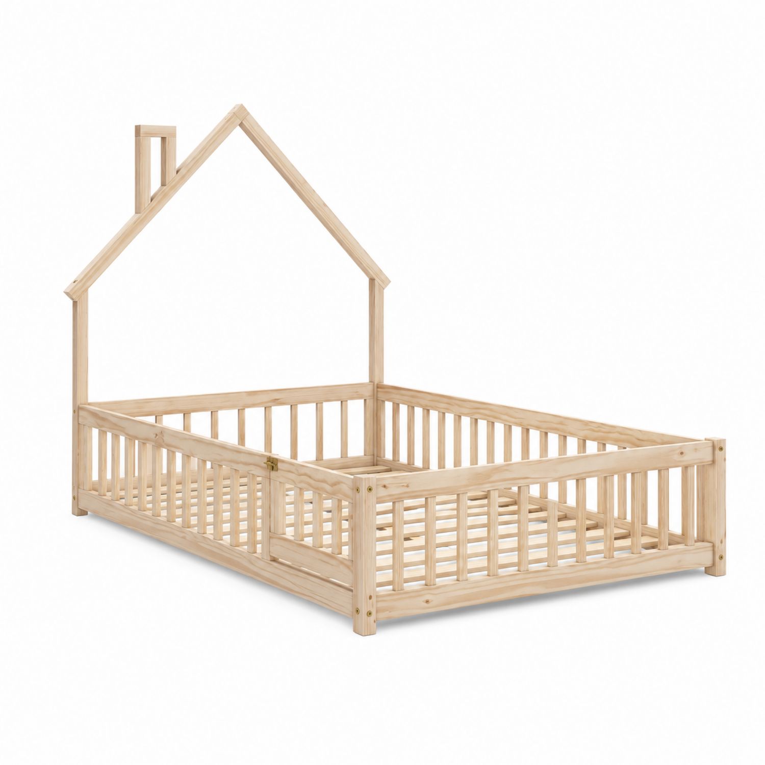 Letto per bambini a forma di casa in legno di pino 170x90x140 cm-Velrivar