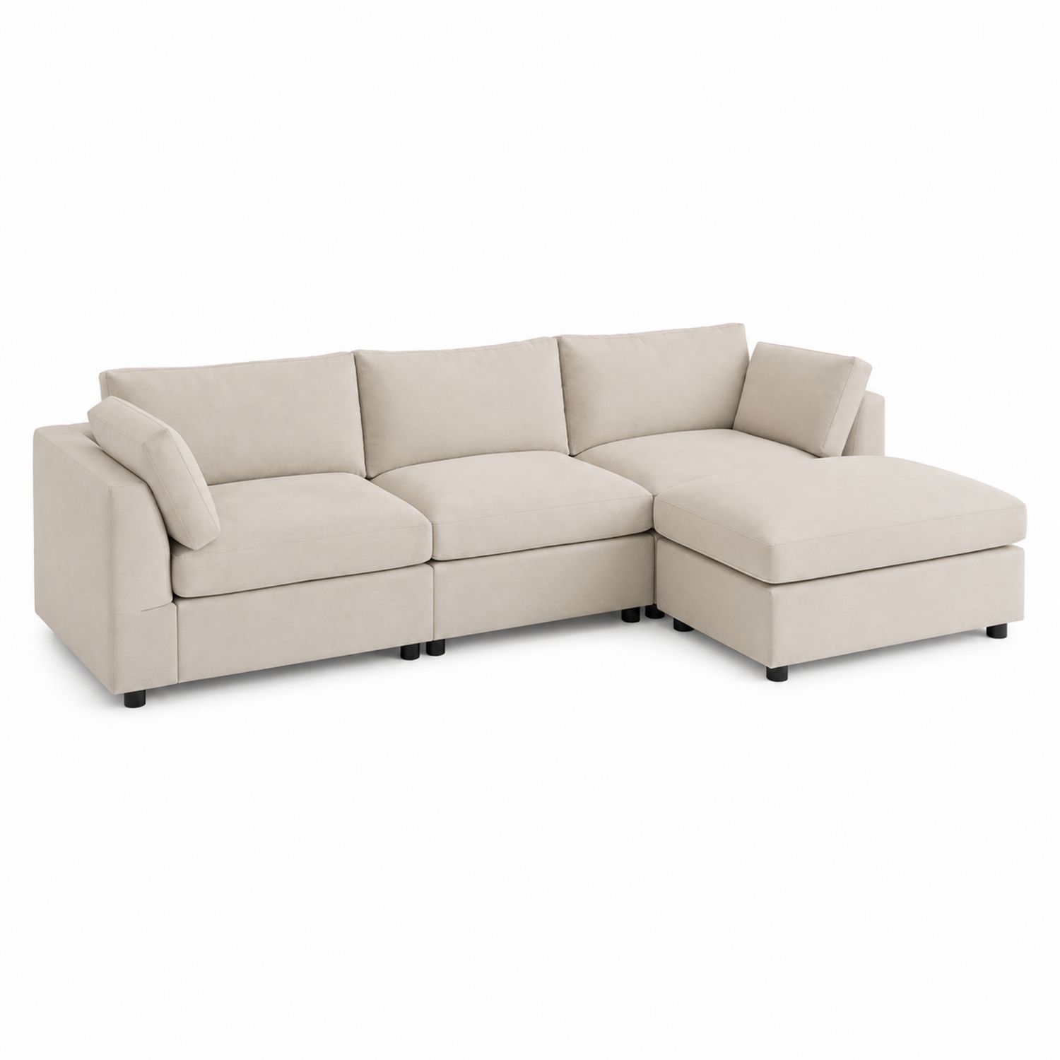 Divano angolare in tessuto beige con cuscini rimovibili-Velrivar