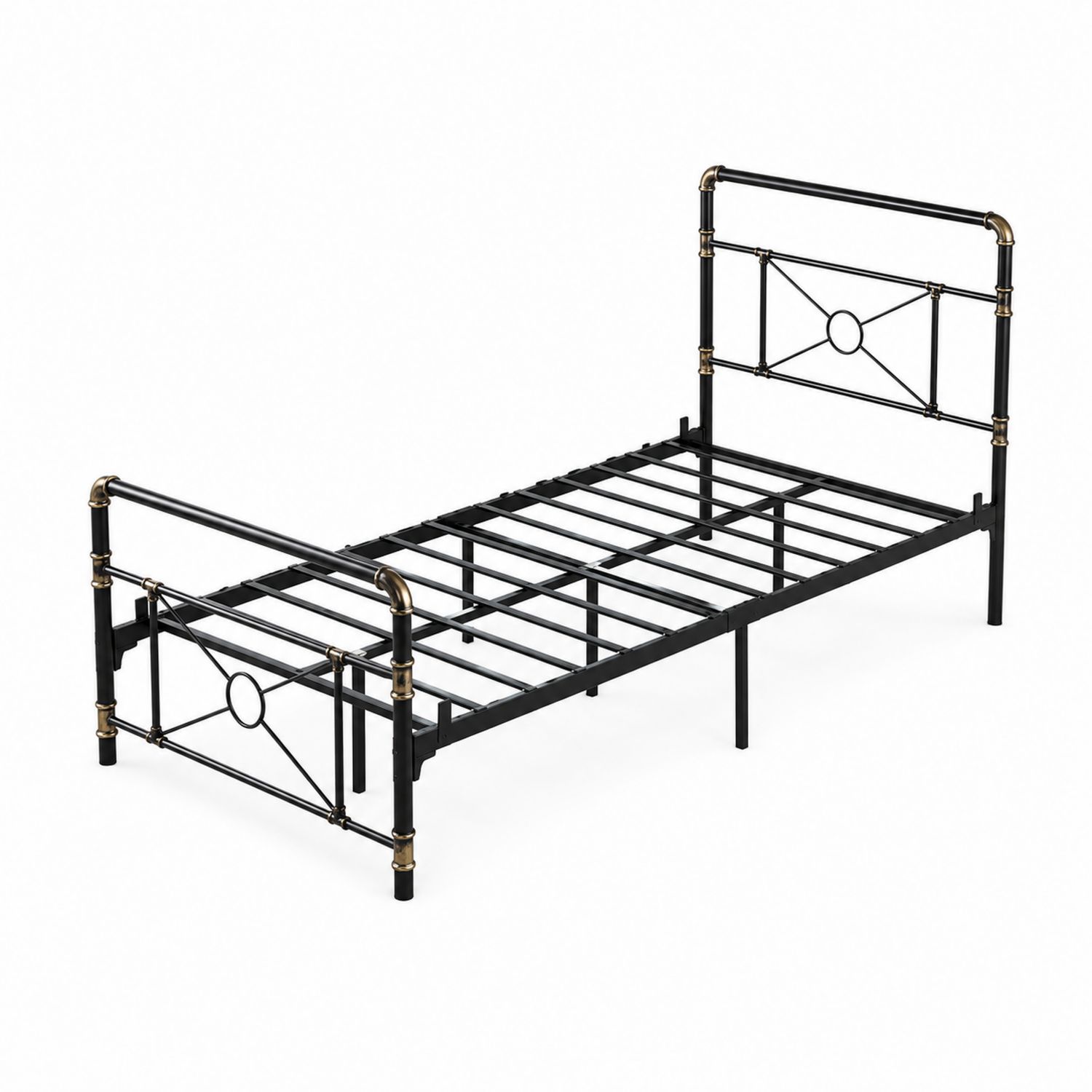Letto Singolo in Ferro Nero con Accenti Dorati 200x90 cm-Velrivar