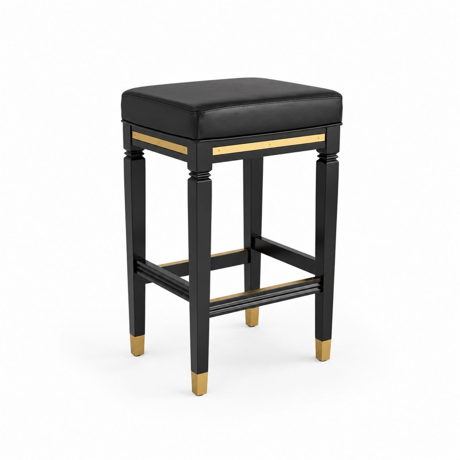 Sgabello in legno e pelle sintetica nero e oro-Velrivar