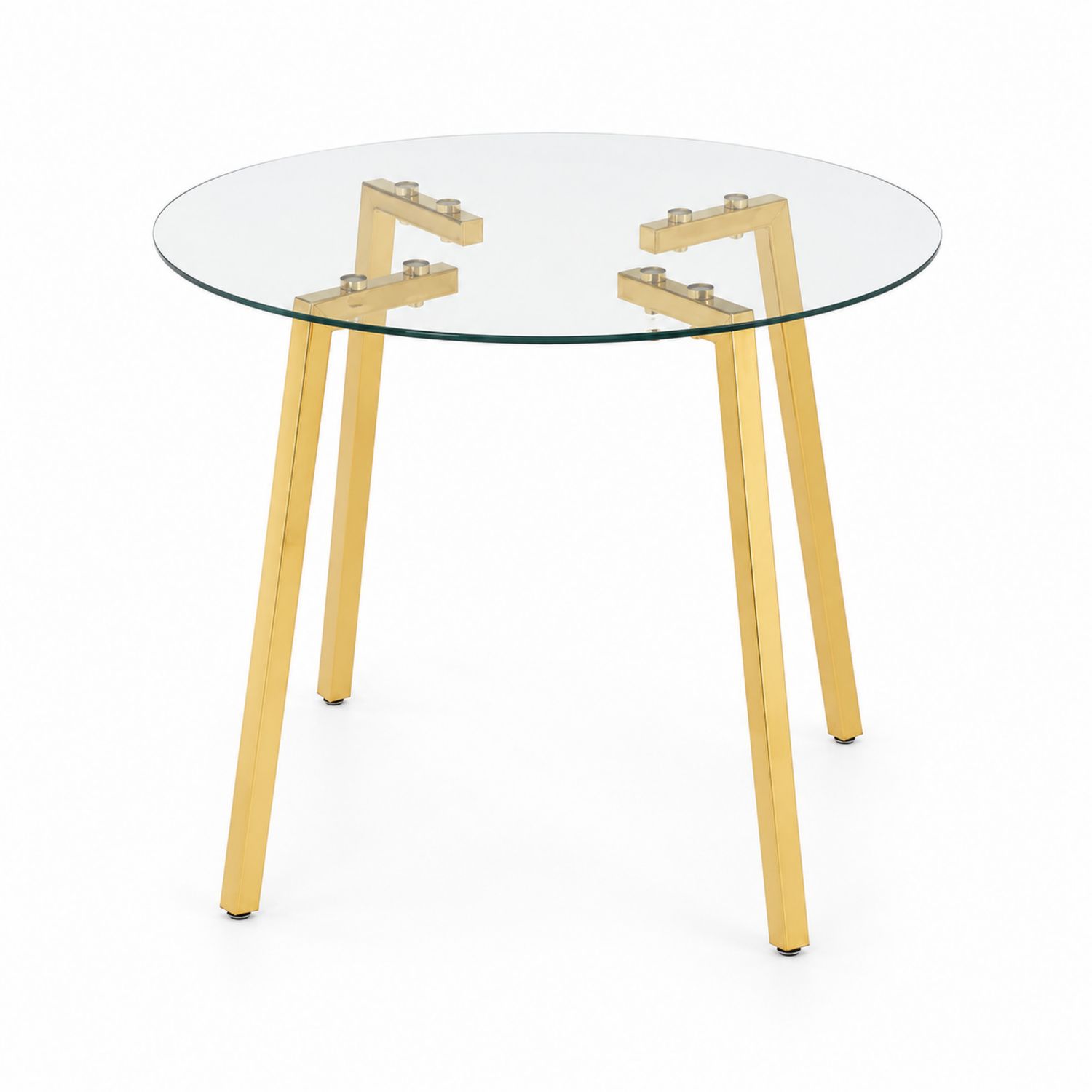 Tavolo rotondo in vetro temperato e metallo dorato, diametro 80 cm-Velrivar
