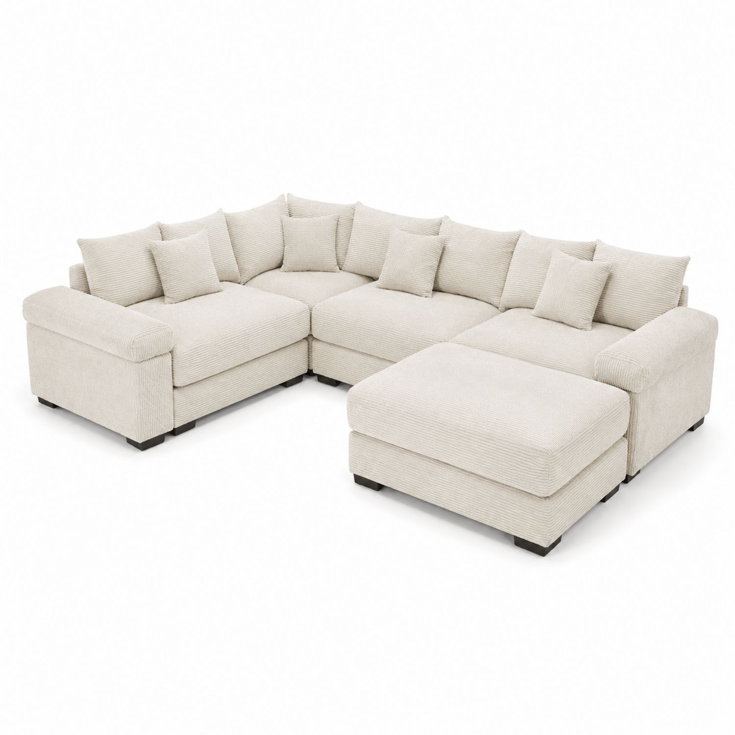 Divano angolare a L in tessuto beige con cuscini-Velrivar