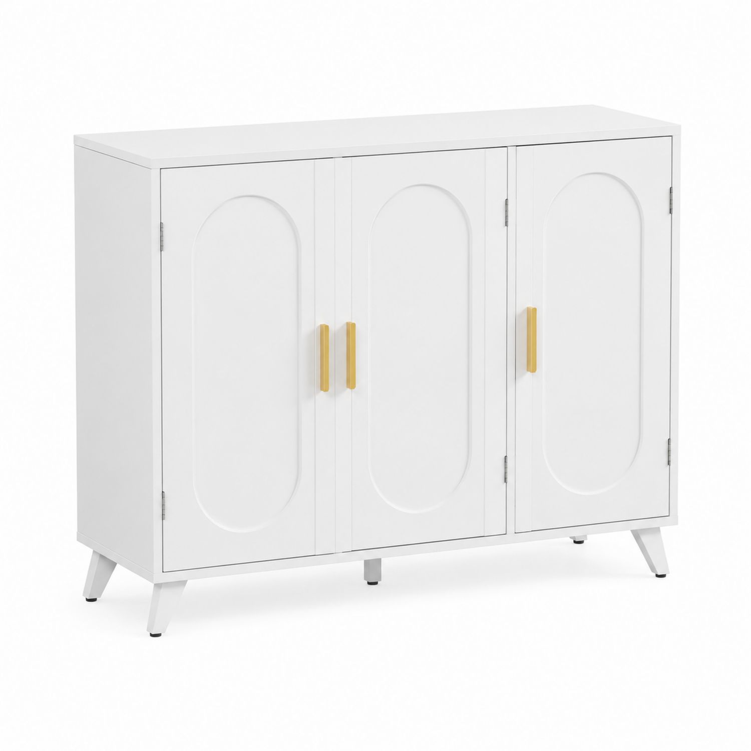 Credenza a tre ante in legno MDF bianco con maniglie in metallo dorato-Velrivar