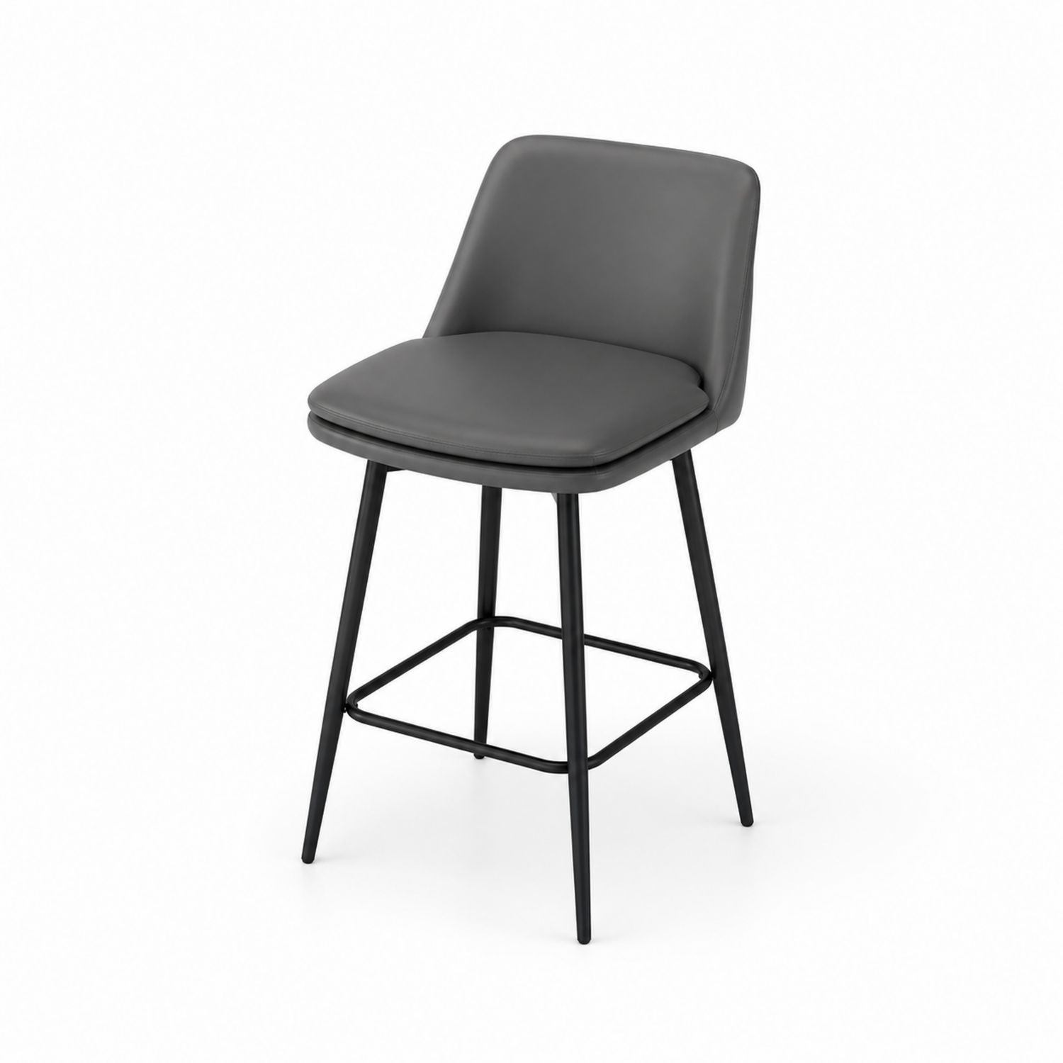 Sgabello in pelle sintetica grigia con gambe in metallo nero, H 102 cm-Velrivar