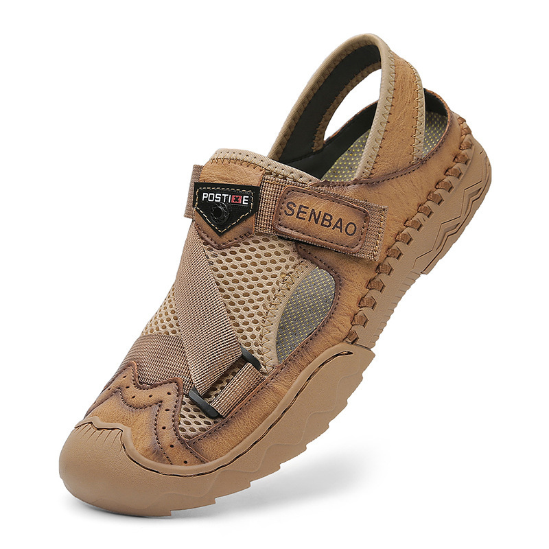 BWAY® Men's Closed Toe Leather Sandals: Outdoor Beach Shoes