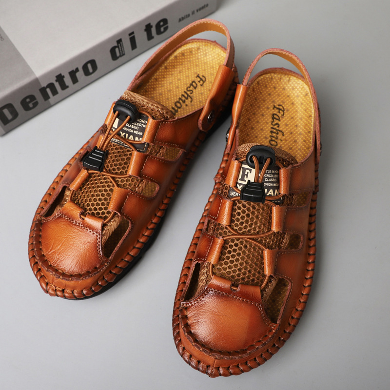  Men's genuine leather handmade breathable sandals by BWAY®