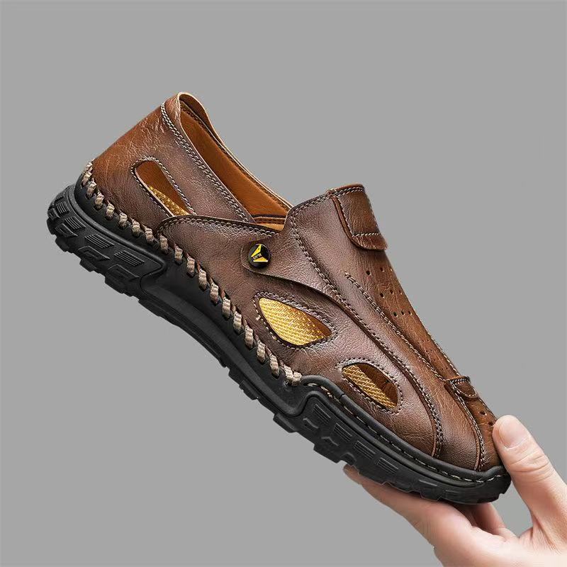 BWAY®Men's Handmade Genuine Leather No-glue Sandals