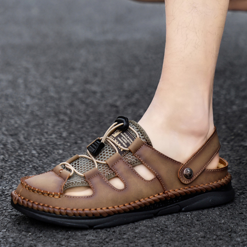 Men's genuine leather handmade breathable sandals by BWAY®