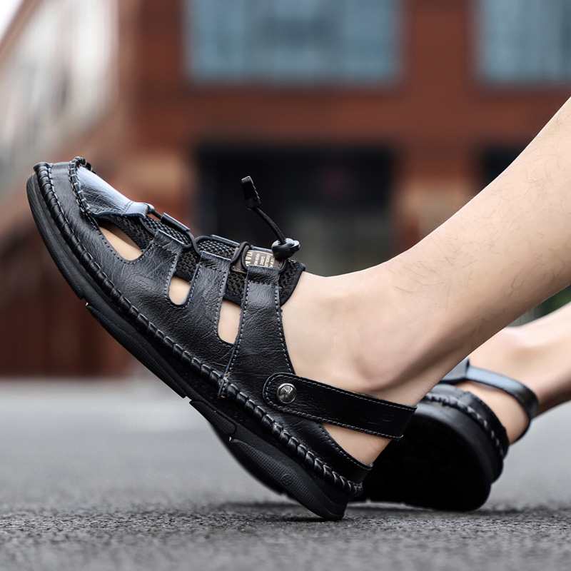  Men's genuine leather handmade breathable sandals by BWAY®