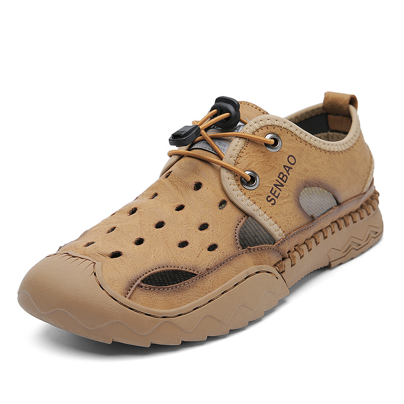 BWAY® Men's Hollow Summer Sandals: Outdoor Casual Leather Shoes