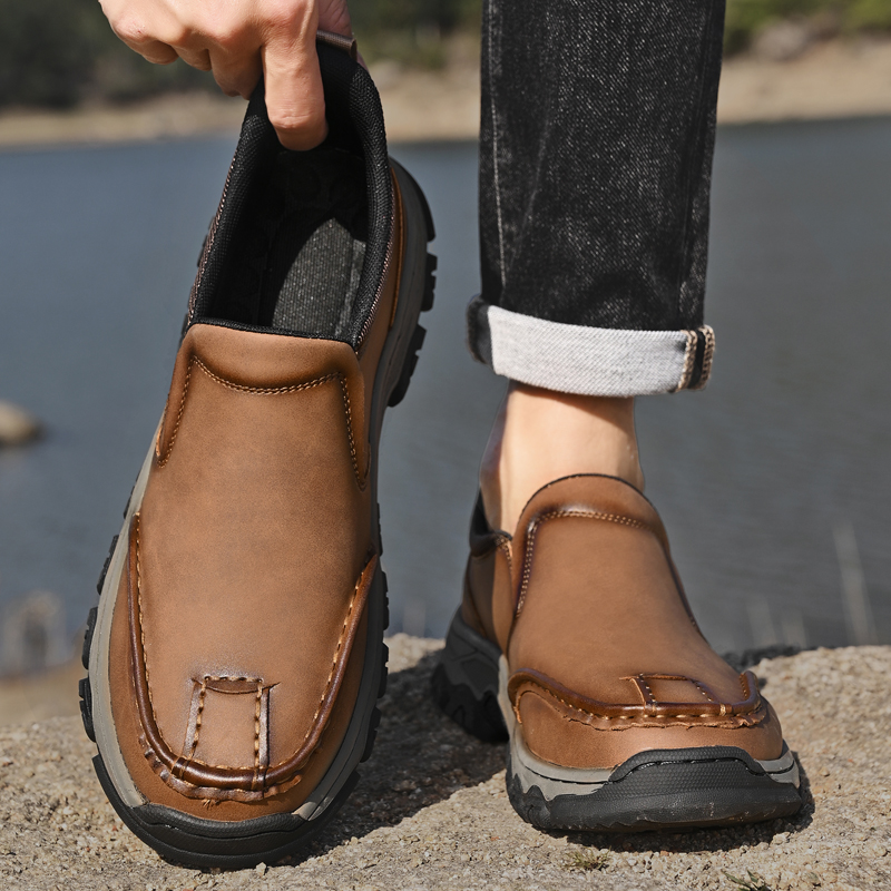 BWAY®Men's Genuine Leather Walking Shoes with Wide Toe Box