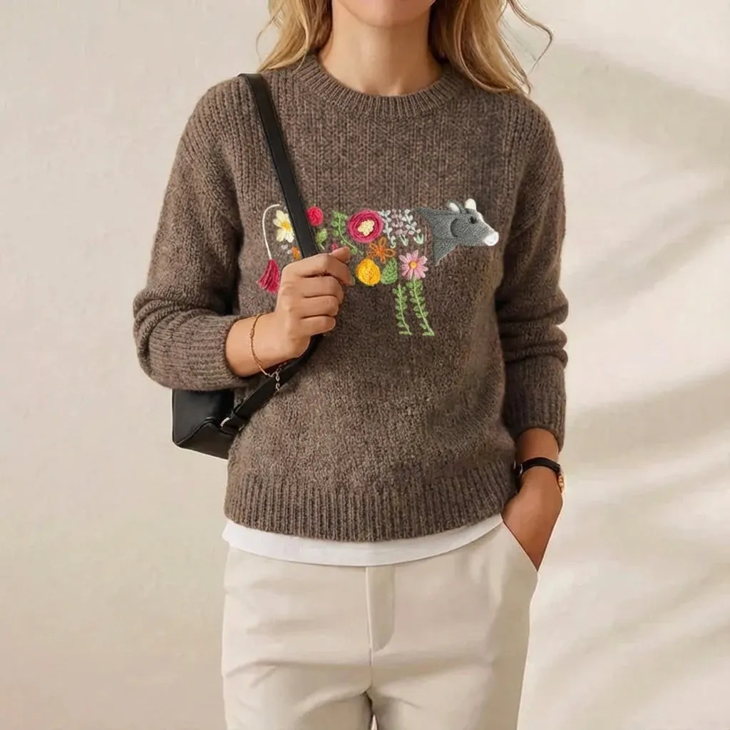 🔥Final Clearance Sale🔥Cashmere-Soft Cotton Animal Print Sweater