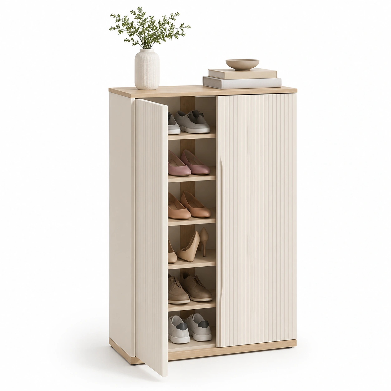 Zapatero vertical con puertas y estantes interiores-ValdoraLiving