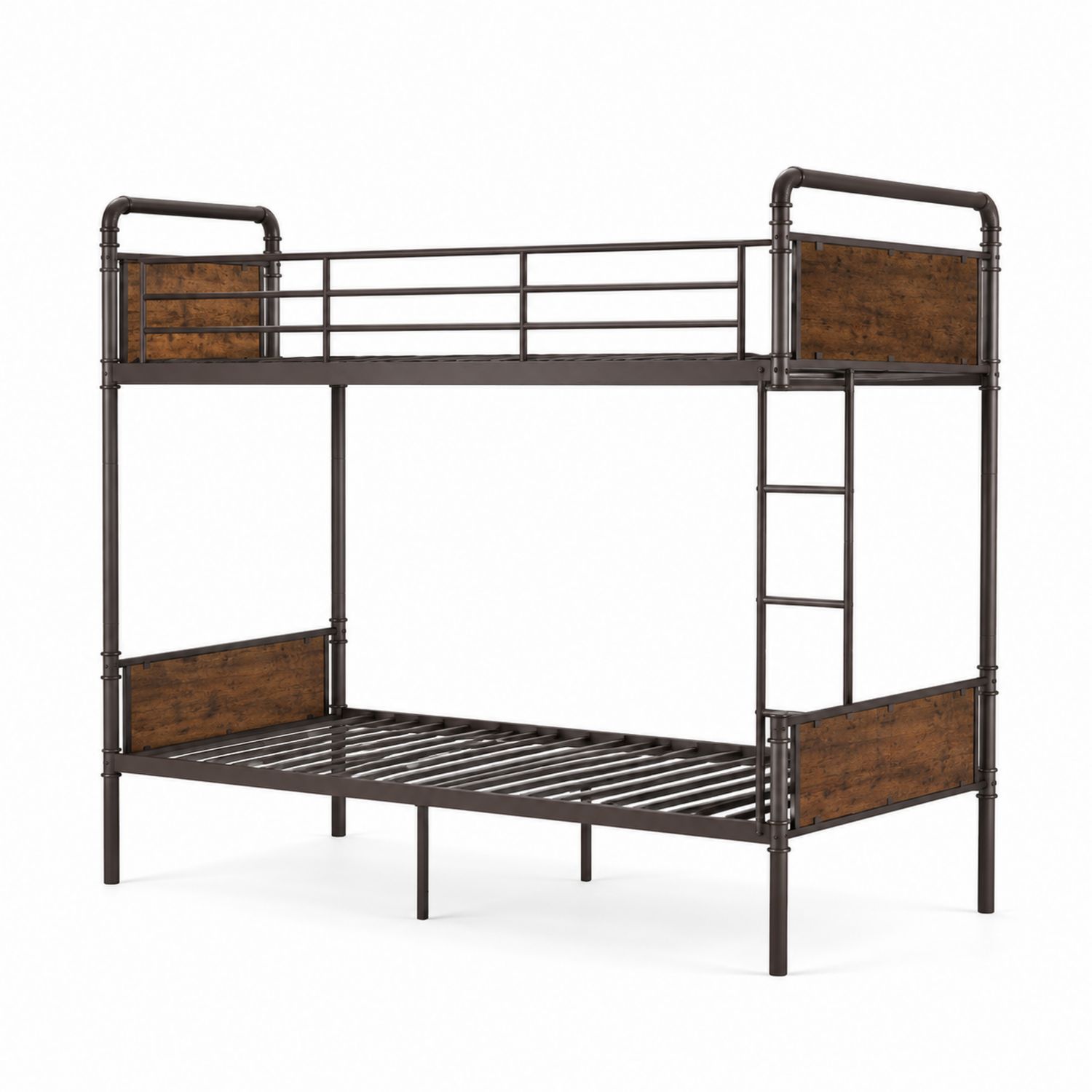 Letto a Castello Metallo e Legno Industriale 200x90 cm Nero Marrone