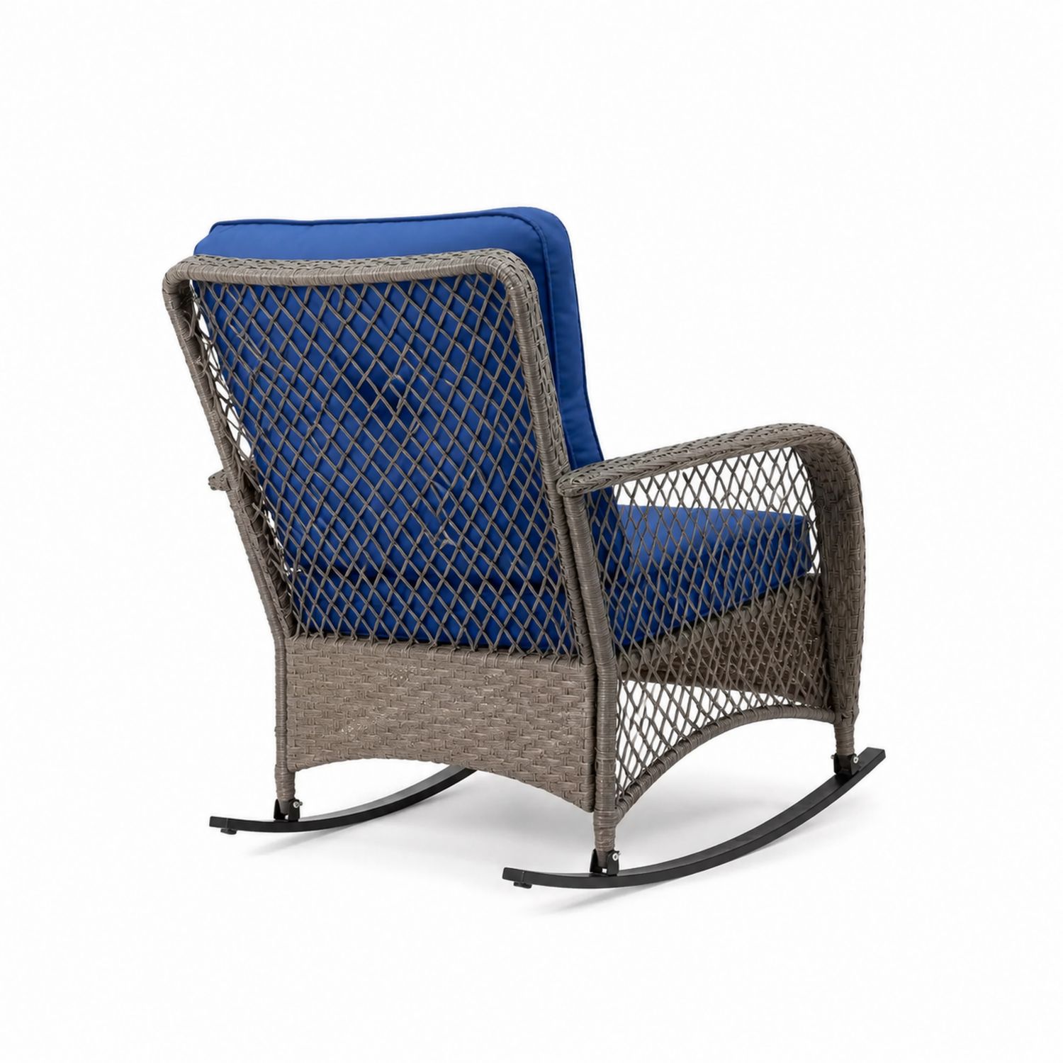 Sedia a dondolo in rattan con cuscino blu
