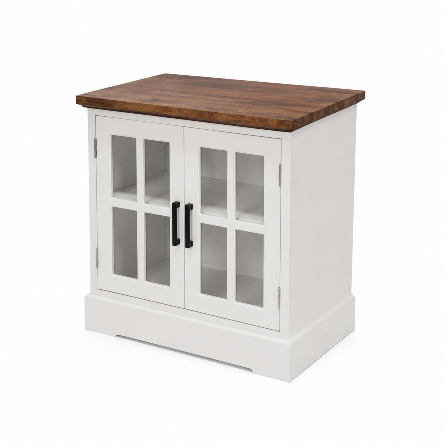 Credenza in MDF con Ante in Vetro Temperato e Piano in Legno