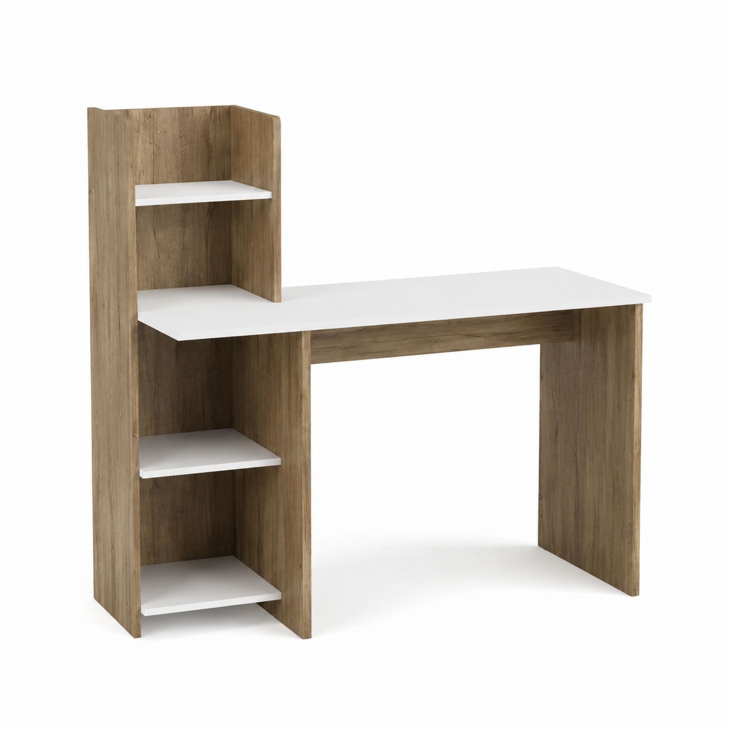 Scrivania in legno e bianco con scaffali integrati 120x60x140 cm