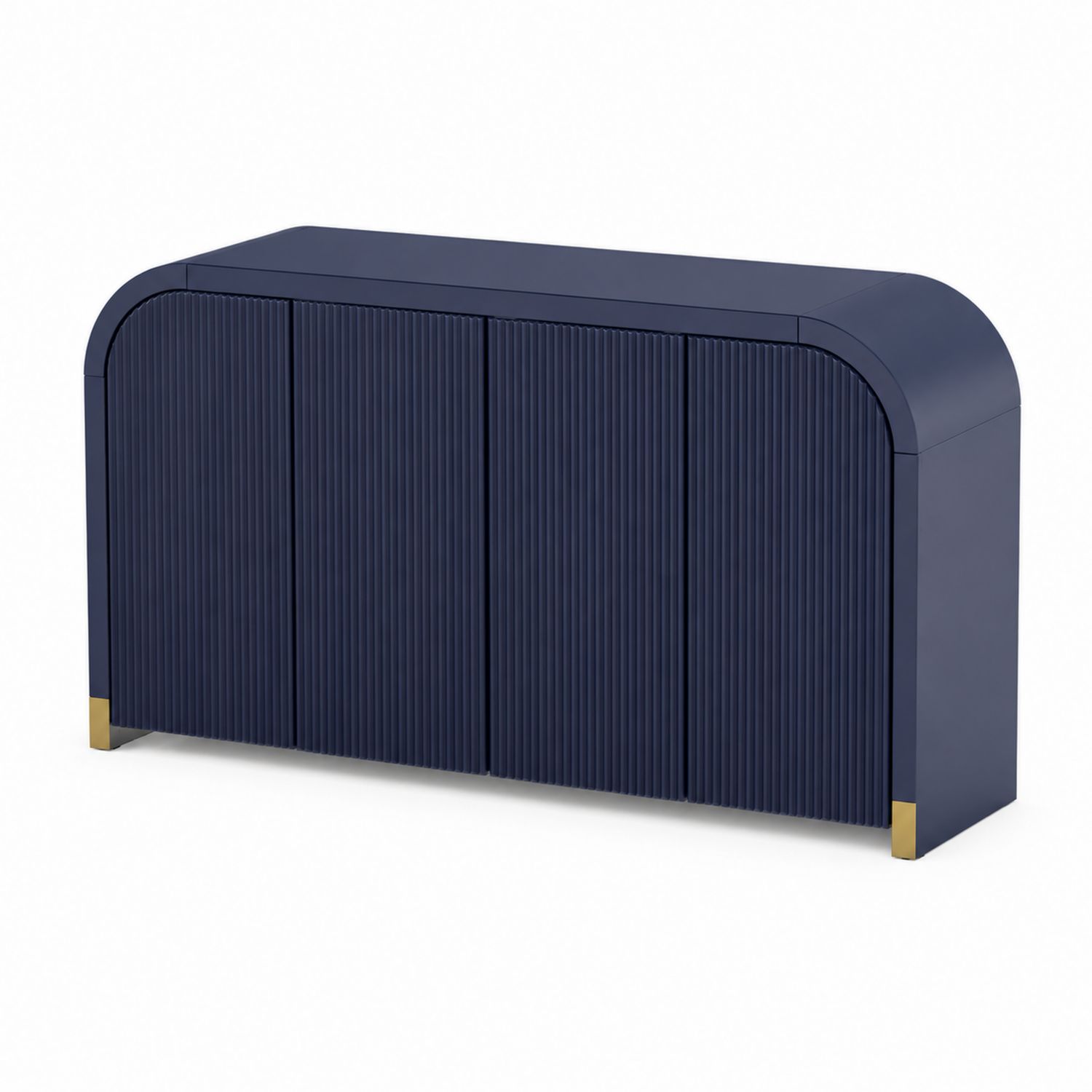 Credenza in legno laccato blu con dettagli in acciaio oro, L160xP45xH90 cm
