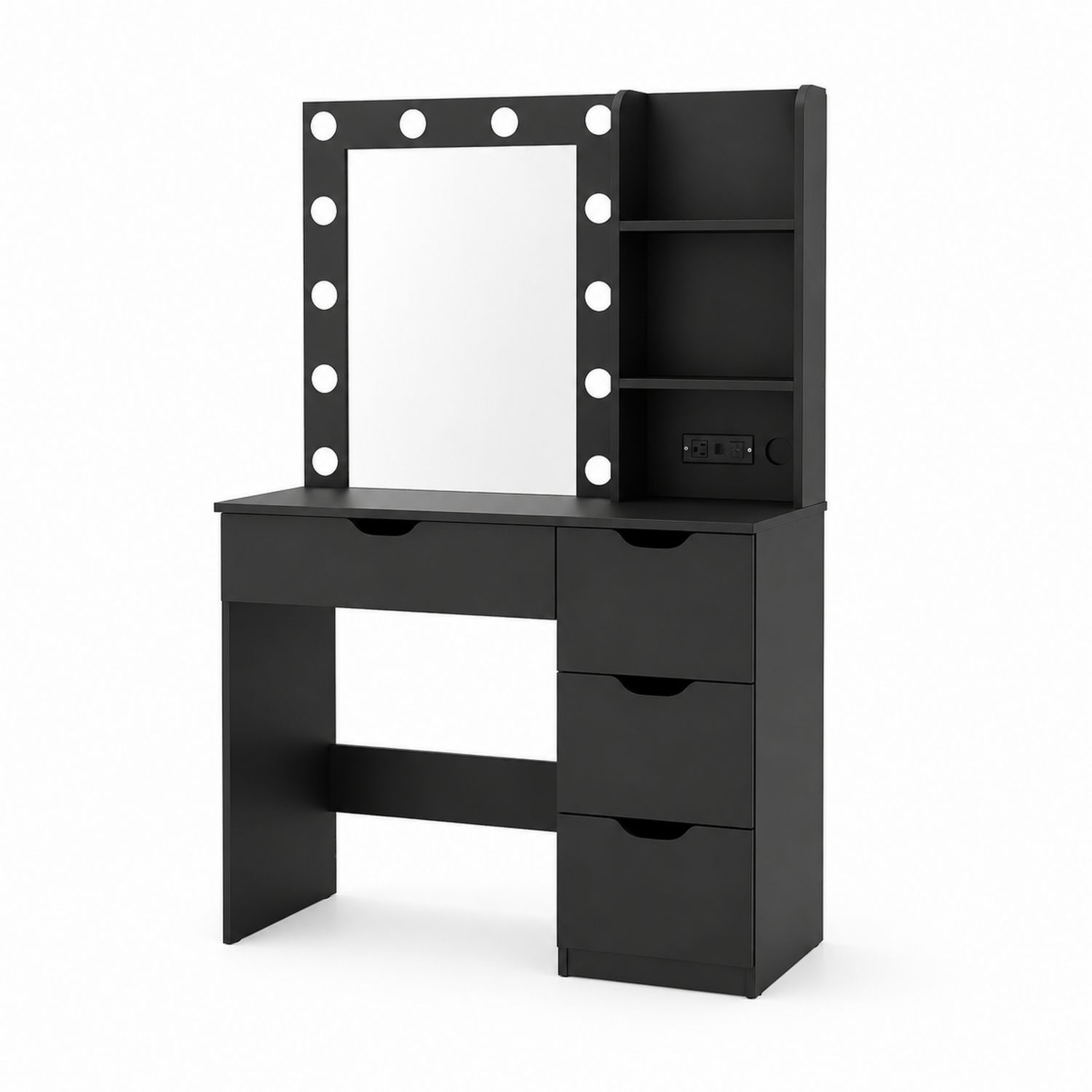 Tavolo da Trucco con Specchio LED in Legno Nero