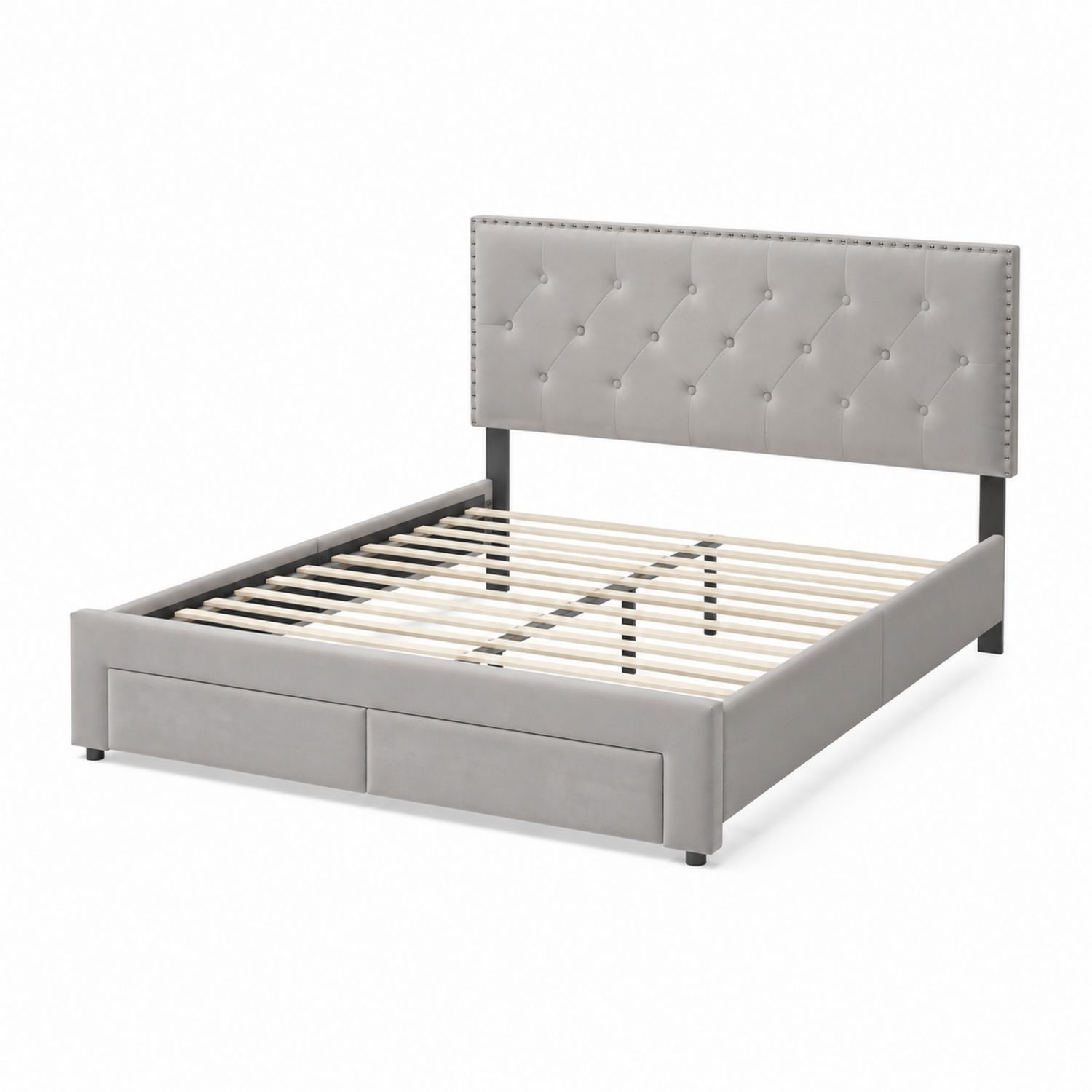 Letto Matrimoniale con Testiera Imbottita in Ecopelle Grigio 200x160 cm