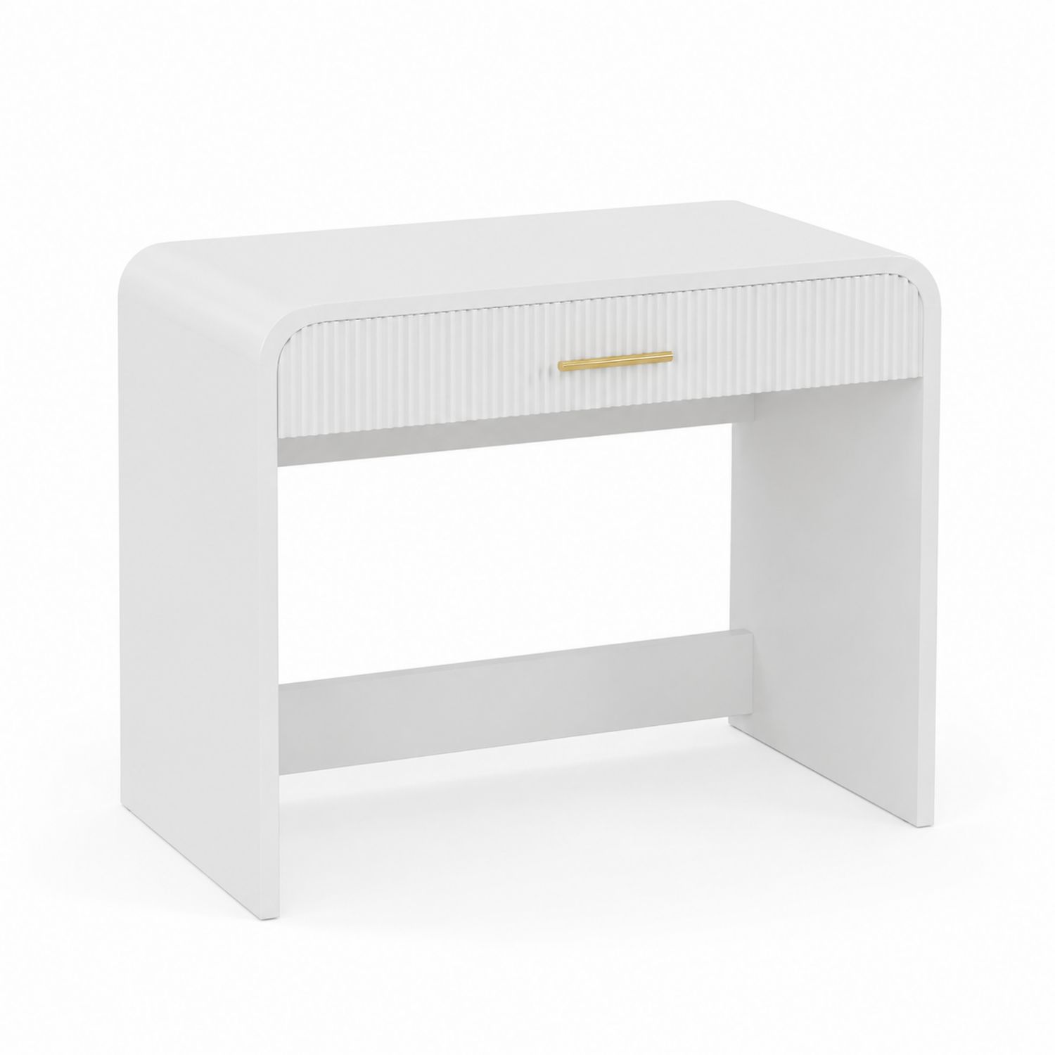 Comodino in MDF Bianco con Cassetto e Maniglia in Metallo Dorato