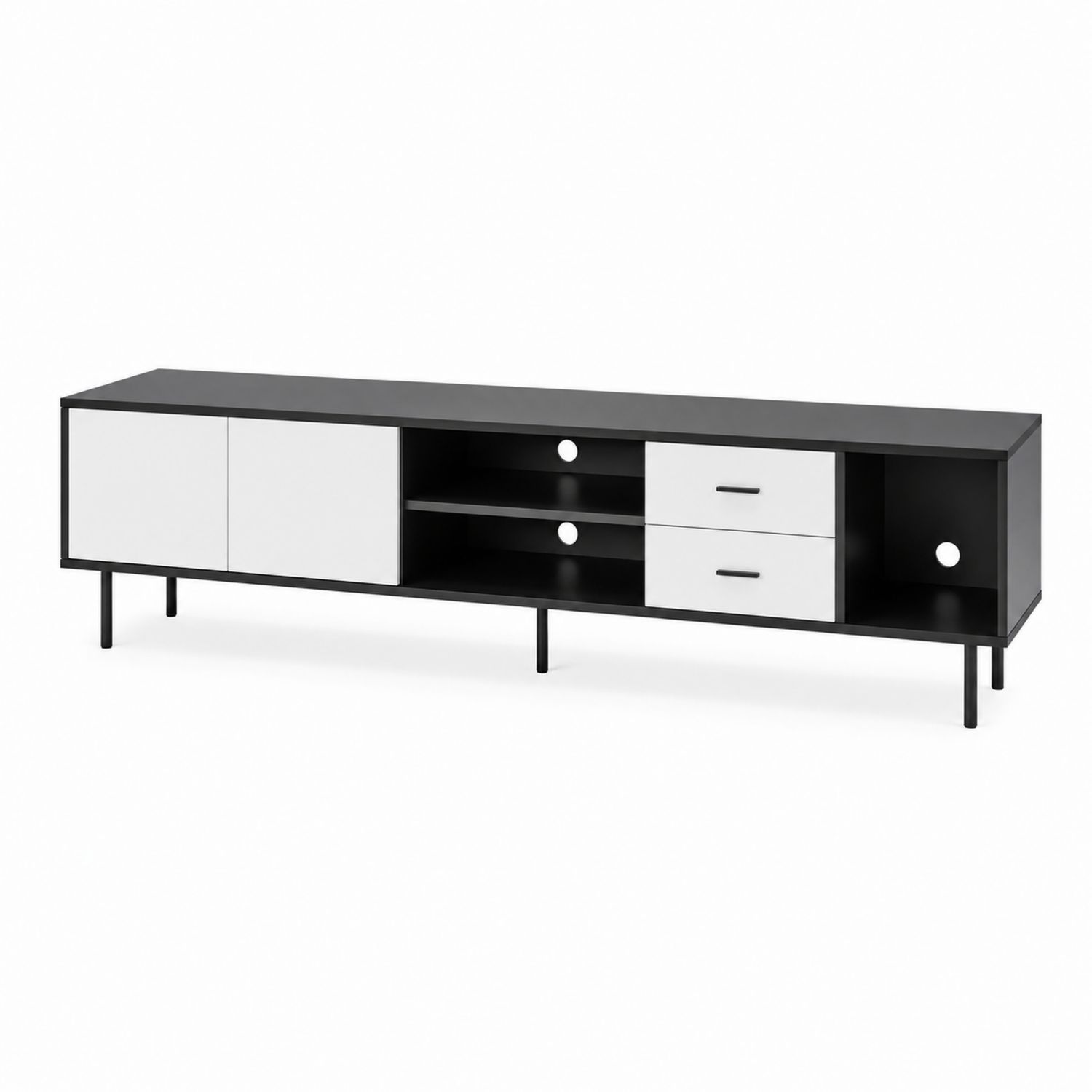 Mobile TV in MDF e Metallo Nero e Bianco, 180x40x50 cm