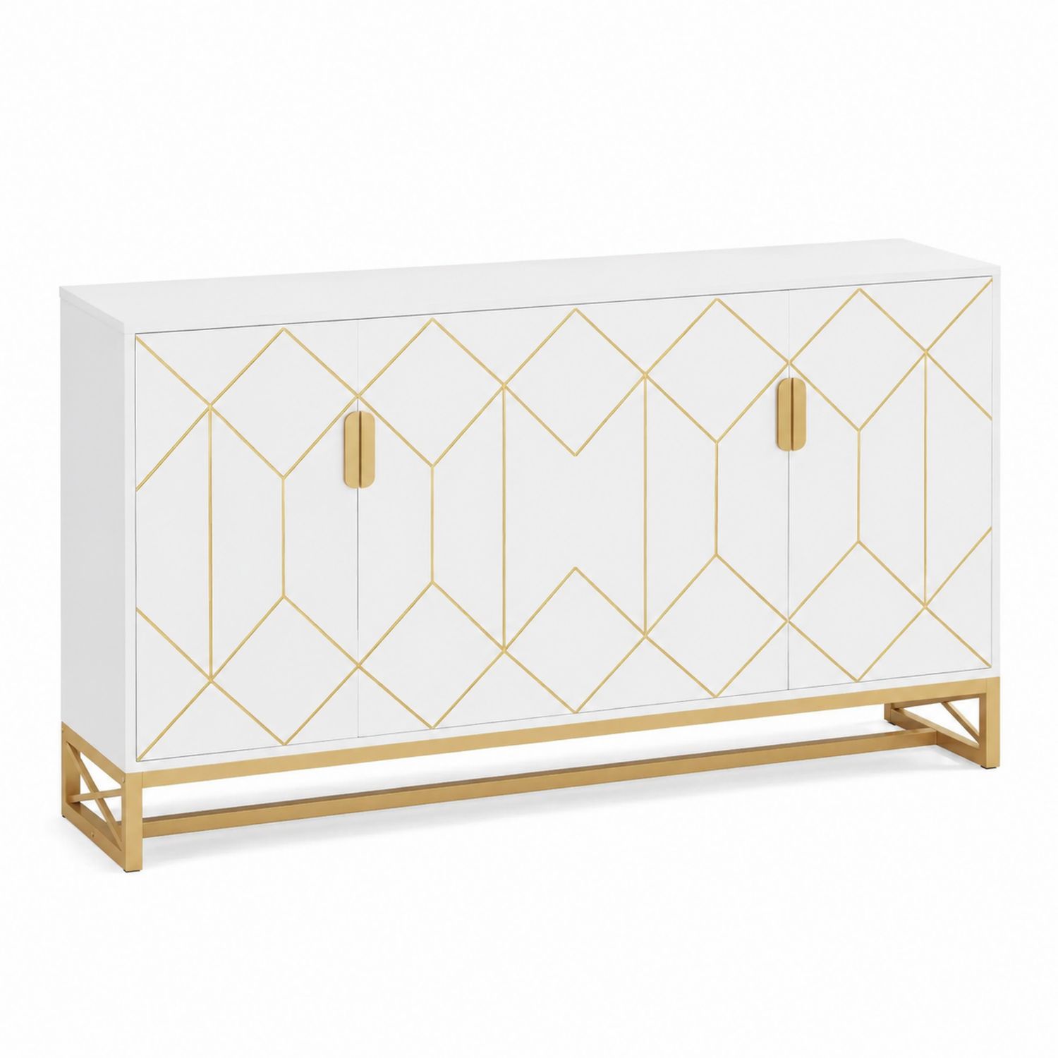 Credenza bianca con dettagli dorati in legno e metallo