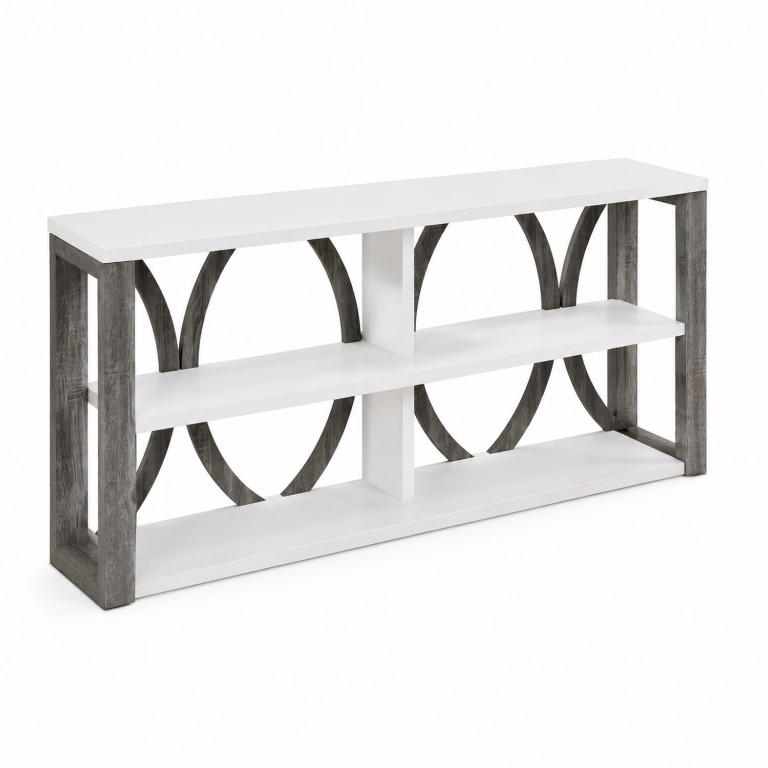 Consolle a Tre Ripiani in Legno e MDF Bianco/Grigio 120x30x80 cm