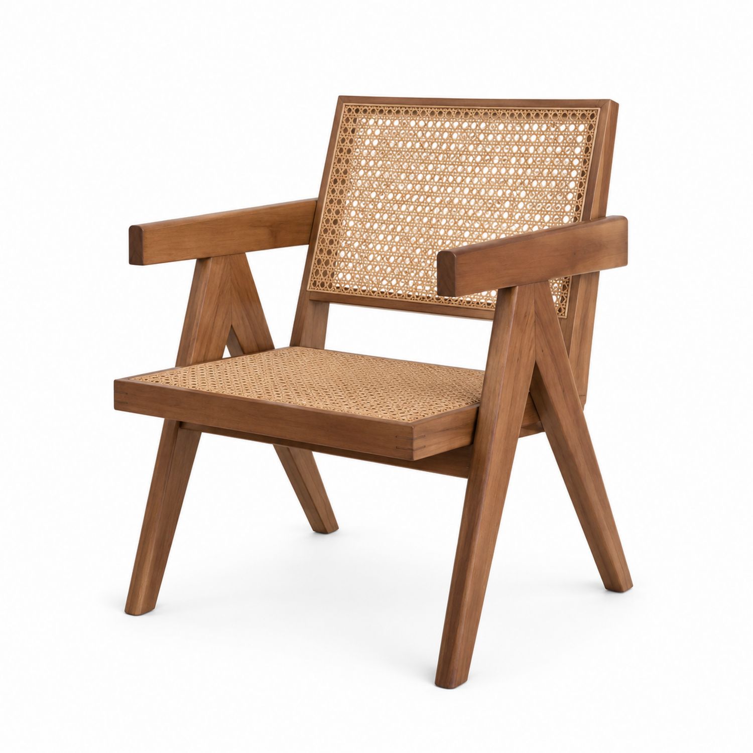 Poltrona in legno con seduta e schienale in rattan 70x60x75 cm