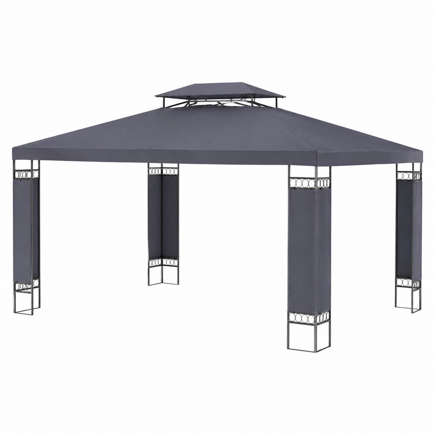 Gazebo da Giardino in Metallo con Copertura in Poliestere Grigio Scuro