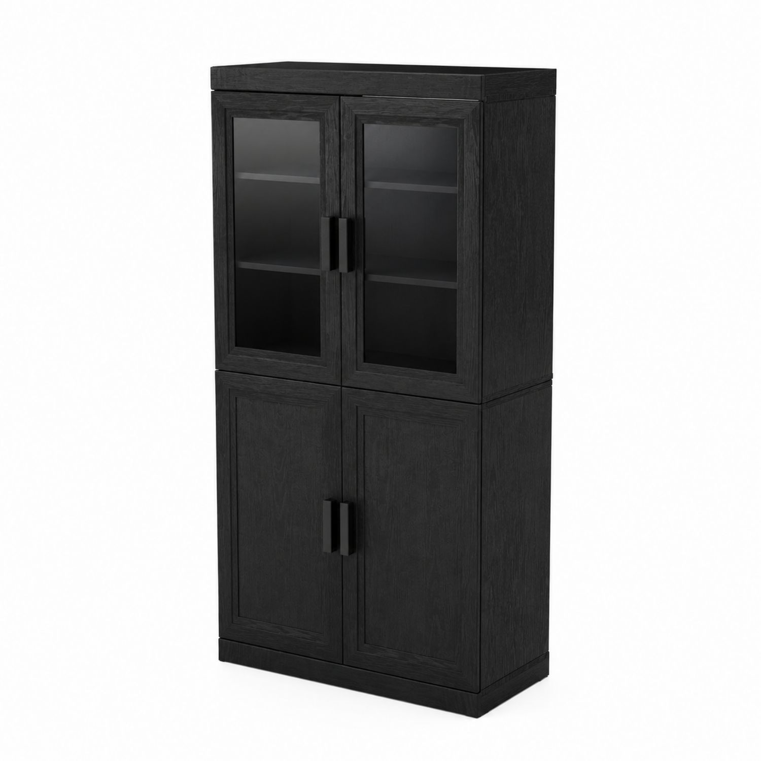 Libreria in Legno Nero con Ante in Vetro Temperato