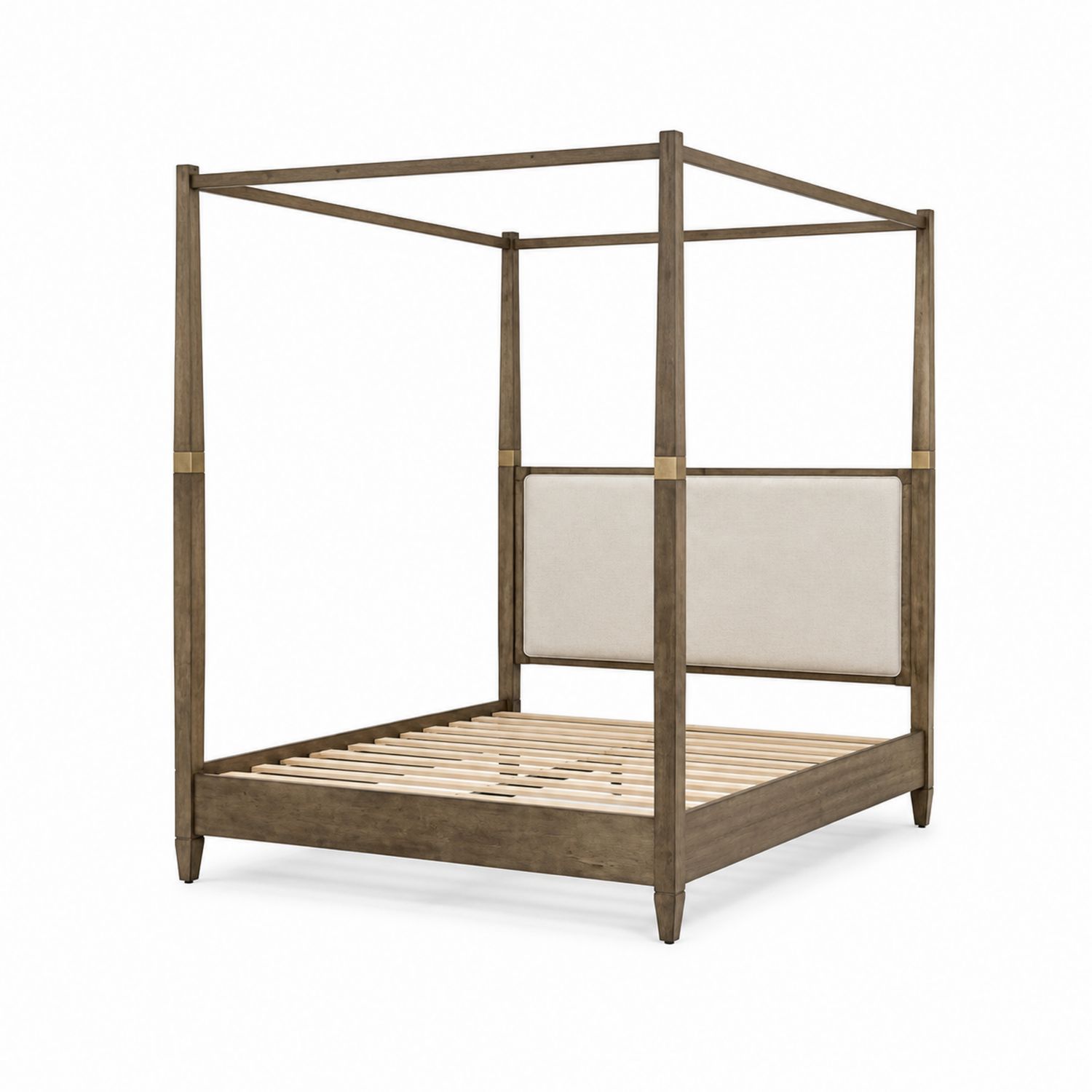 Letto Baldacchino Legno con Testiera Imbottita